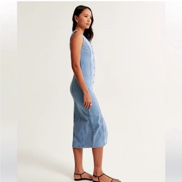 Abercrombie & Fitch Mara Denim Dress V-Neck Tall - Picture 3 of 11